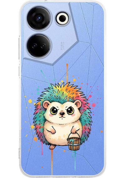 Tecno Camon 20 İle Uyumlu Splash Kirpi Tasarımlı Şeffaf Silikon Kılıf Şeffaf