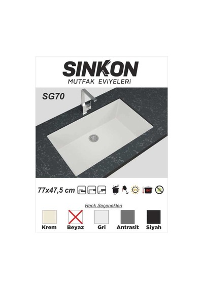 Sinkon Beyaz Granit Eviye 77 x 47.5 - Sg70 - Sinkon