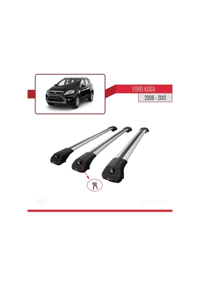 Ford Kuga 2008-2013 Arası İle Uyumlu Ace-1 Ara Atkı Tavan Barı Gri 3 Adet Bar