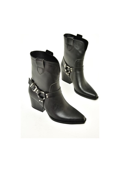 Fox Shoes T296094009 Siyah Kovboy Model Kalın Tabanlı Kadın Bot Siyah-Suni Deri Siyah