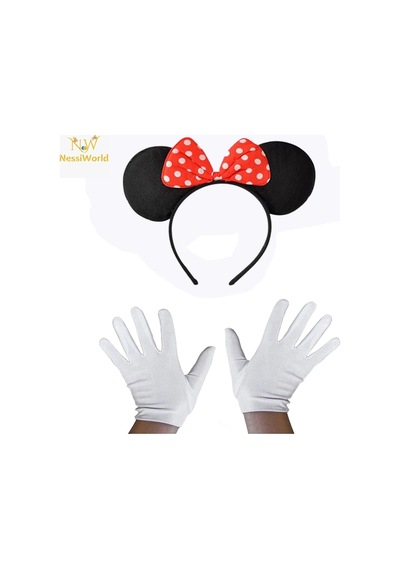 Mey İthalat Kırmızı Fiyonklu Minnie Mouse Tacı Ve Beyaz Eldiven Seti Diğer