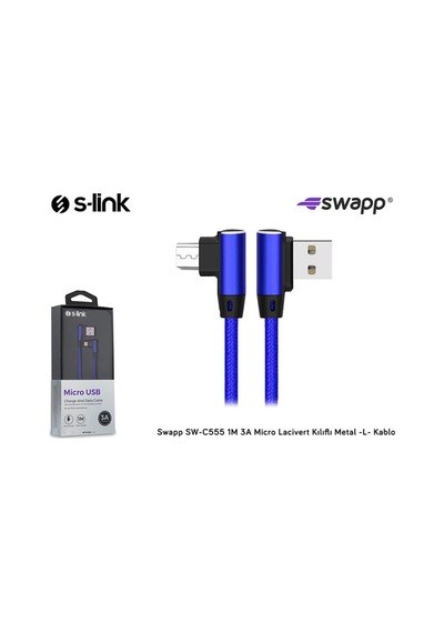 S-Link Swapp Sw-C555 1M 3A Micro Lacivert Kılıflı Metal -L- Kablo