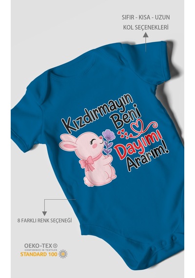 Morivokids Kızdırmayın Beni Dayımı Ararım Kısa Kollu Bebek Body %100 Pamuk Zbn165-kk Koyu Mavi