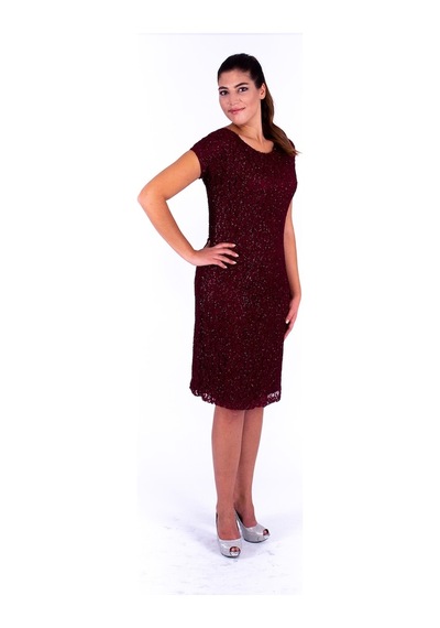 Nidya Moda Büyük Beden Kadın Bordo Dantel Abiye Elbise-4035Yb Bordo
