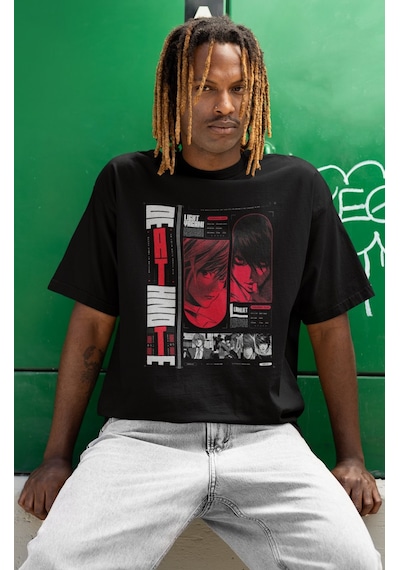 Tasarım Death Note Baskılı Unisex Oversize Anime Dizi Karakter Ti Siyah