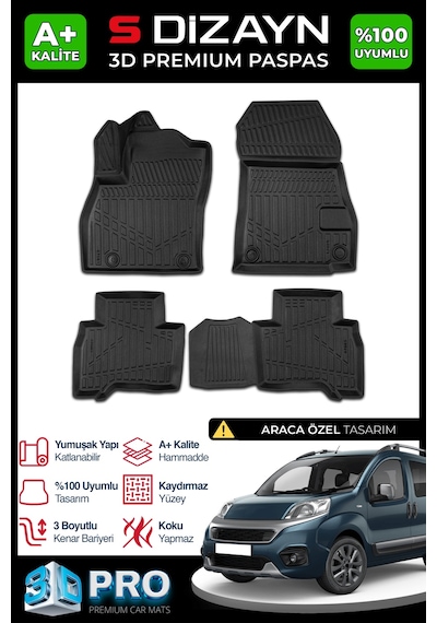 S-Dizayn Fiat Fiorino 3D Pro Havuzlu Paspas 2023 Üzeri A+ Kalite