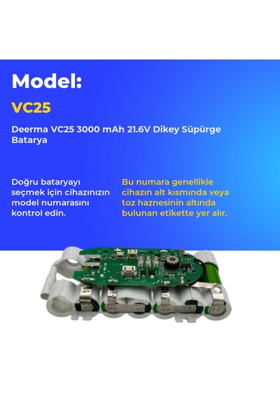 Deerma Vc25 3000 Mah 21.6v Dikey Süpürge Batarya