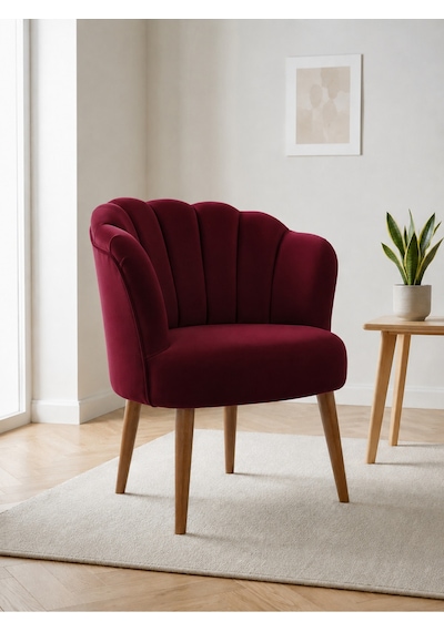 Papatya Model Bordo Babyface Kumaş Berjer Ahşap Ceviz Ayaklı Demonte Modern Ofis Kafe Bekleme Koltuğu
