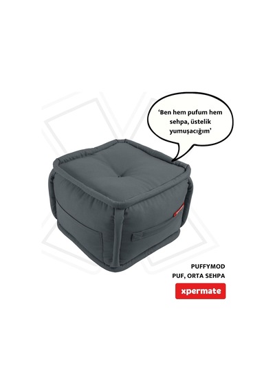 Xpermate Puffymod Dekoratif Kare Puf Orta Sehpa Ayak Uzatma Puf 40x32 Cm Gri Çok Renkli