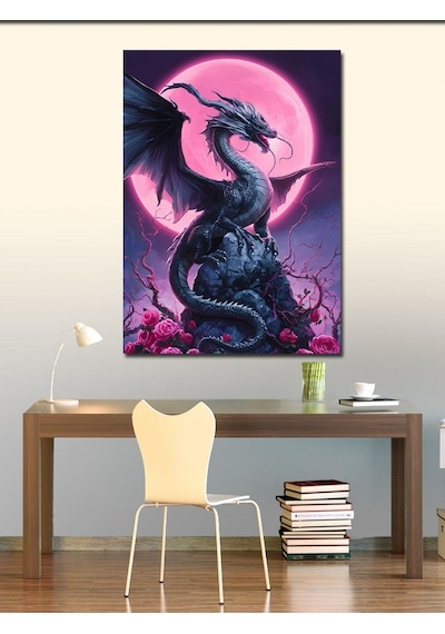 Kanvas Tablo Pembe Ay Ve Ejderha 100cmx140cm