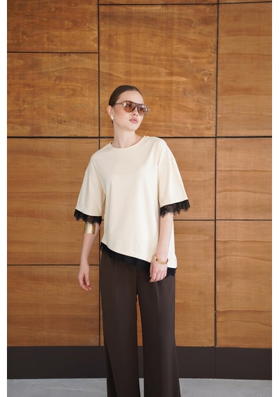 Verymoda Dantel Detaylı Tişört D2956 Ham