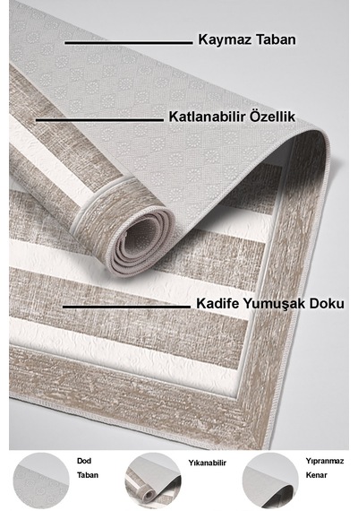 Dekoreko Kaymaz Taban Djt Salon Halısı Trend Modern 1545 Bej