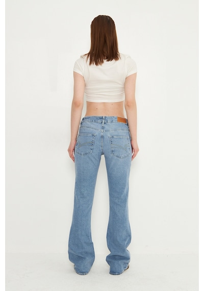 Kutaf Mavi Düşük Bel Jeans Mavi