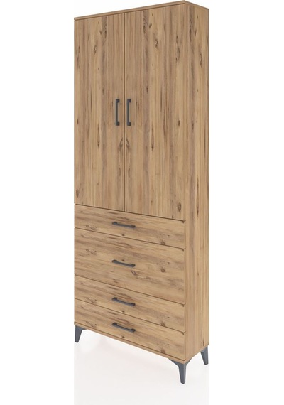 Arges Dolap 2 Raflı 4 Çekmeceli Tek Askılı 88x30x221 Çam-çam Atlas Çam