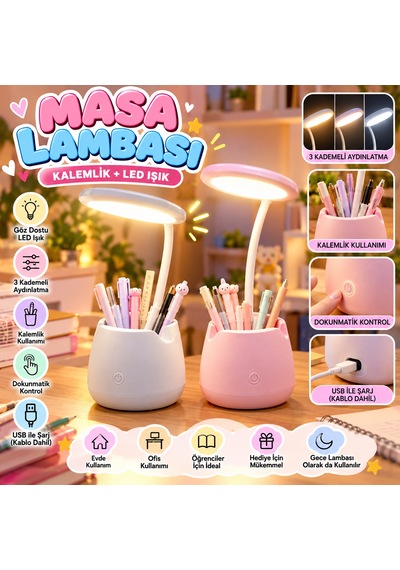 Kalemlikli Led Masa Lambası Çok Renkli