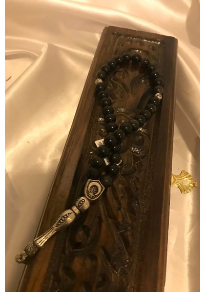 Tespih Obsidyen Doğal Taş Tesbih Gümüş İmameli Aura Taşı Ahşap Kutulu 6mm Çok Renkli