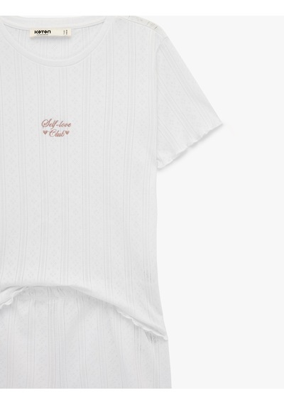 Koton Pamuklu Kısa Kollu Şortlu Pijama Takımı Beyaz 6slk40155mk