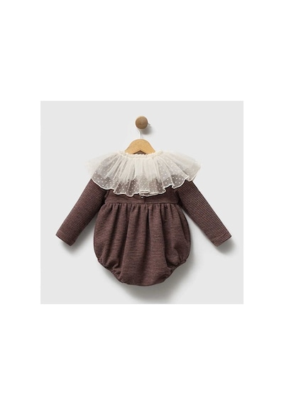 Ministok Daphne Çıkarılabilir Pelerin Yakalı Kız Bebek Tulum Kahverengi