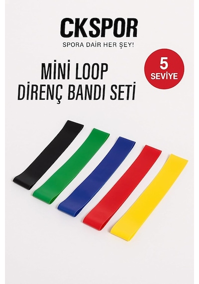 5'li Mini Loop Direnç Bandı Seti, Çok Renkli, Aerobik Egzersiz Lastiği
