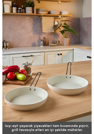 Emsan Biogranit White Stone Yanmaz Yapışmaz 2'li Tava Set Gri