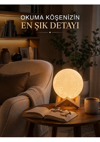 Buğz Modern Tasarımlı 3d Ay Lambası Yatak Odası Ve Salon Dekoru .