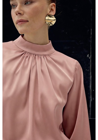 Sateen Yaka Detaylı Saten Bluz - Pembe-136727 Pembe