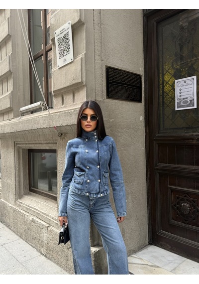 Out Of Standart Kadın Regular Fit Denim Düğme Detaylı Ceket İce Blue