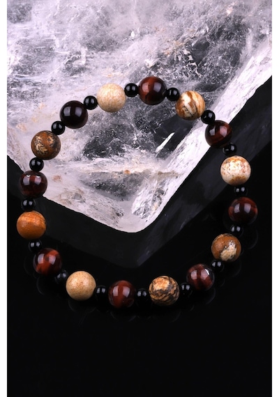 Kaplan Gözü - Oniks - Picture Jasper Doğal Taş Tasarım Bileklik Çok Renkli