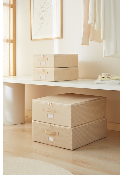 Ocean Home Textile 4'lü Bej Balıksırtı Destekli Hurç Set 2 Adet 31 x 38 x 12 + 45 x 55 x 18 cm