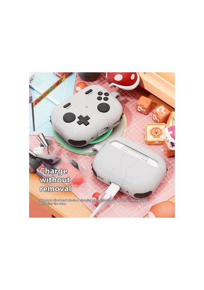 Caseonn Apple Airpods Uyumlu 5 Kılıf Retro Gamepad Gri