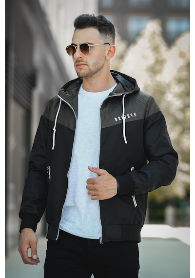 Oksit Believe Baskılı Suya Dayanaklı Slim Fit Erkek Mevsimlik Mont Yağmurluk 001