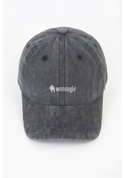 Woneagle Unisex Siyah Yıkamalı Eskitme Vintage Nakış Logolu Beyzbol Şapkası Kep Siyah Siyah