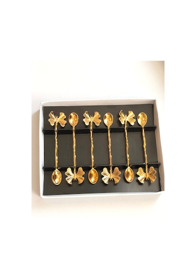 12 Parça Kelebek Model Kaşık Gold Kaplama Çay Ve Kahve Kaşığı Kelebek Figür Sunumluk Kaşık Gold