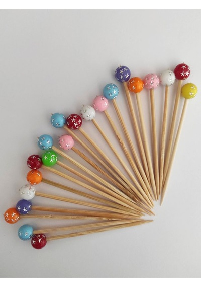 100 Adet Dekoratif Renkli Yıldız Desenli Top Boncuklu Pasta Kürdanı 6,5 Cm - Yılbaşı Kürdanı