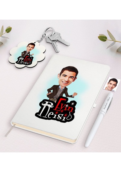 Kişiye Özel Evin Reisi Karikatürlü Beyaz Defter Kalem Ve Anahtarl N11.11838