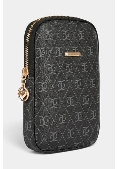 Lederax Monogram Desenli Mini Telefon Çantası Ld681 Siyah