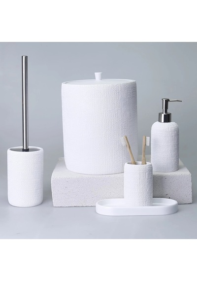 By Selim Natural Beyaz 5 Parça Polyester Banyo Seti Beyaz