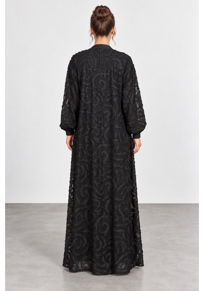 Bihan Store Kadın Tam Boy Uzun Kollu İç Elbiseli İkili Abaya Takım W27-9002 - Siyah
