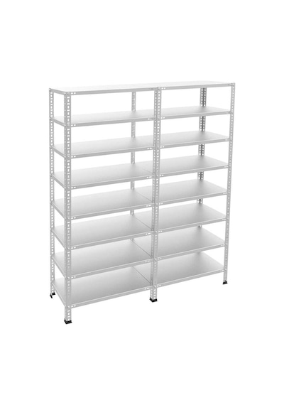 8 Katlı Duble Galvaniz Çelik Raf 31x93x250 Depo, Arşiv, Kiler, Dosya, Market Rafı Gri