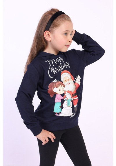 Toontoy Unısex Çocuk Merry Christmas Baskılı Sweatshirt Lacivert