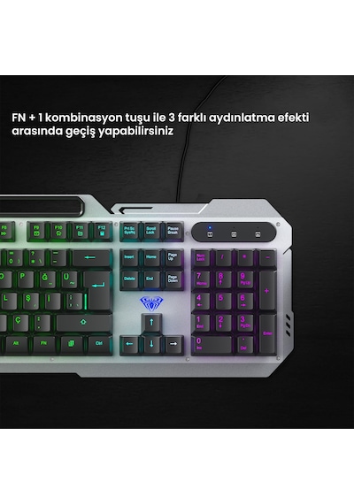 Aula F2023 Gaming Türkçe Q Rainbow Membran 2400dpl Oyuncu Klavye Mouse Set Optik
