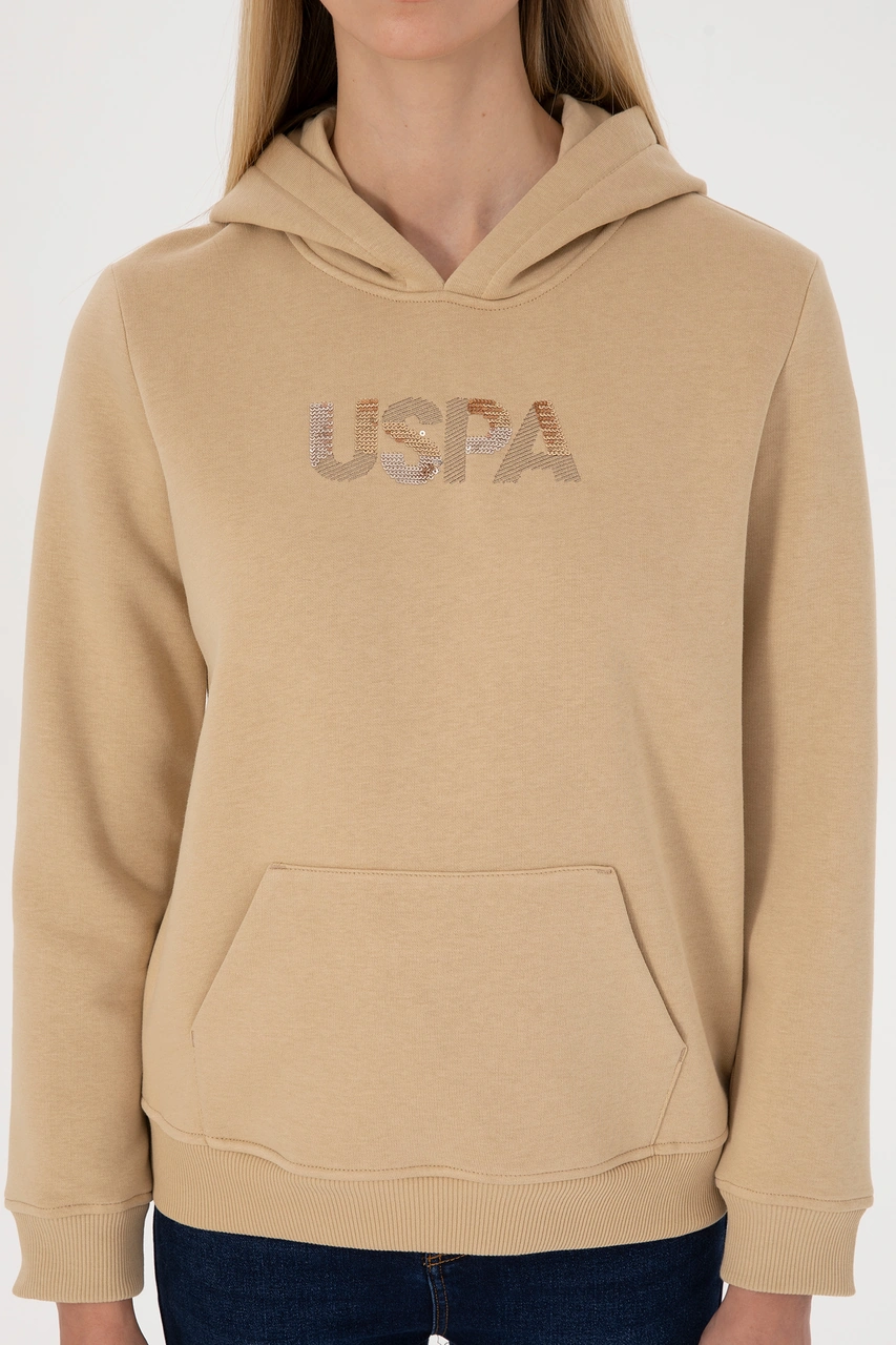 U.S. Polo Assn. Kadın Kum Kapüşonlu Basic Sweatshirt 50307711-VR085