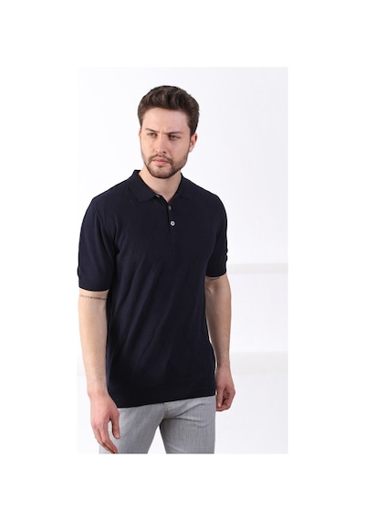 Ferraro Lacivert Polo Yaka Baklava Desen Erkek Pamuk Triko T-Shirt Lacivert