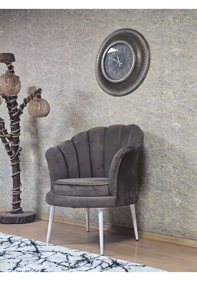 Zafir Tekli İstiridye Beyaz Boyalı Sivriltme Ayak Çay Seti Koltuk Tekli Berjer , Balkon, Salon, Ofis Kahverengi