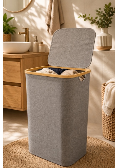 Kapaklı 75 L Katlanabilir Çamaşır Sepeti, Kirli Sepeti 57x40x30 Cm Diğer