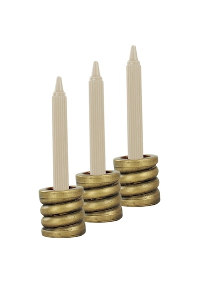 Eskitme Mumluk Şamdan 3 Adet Tealight Ve İnce Mum Uyumlu Spiral Model - Altın Eskitme