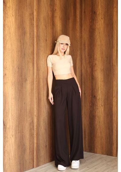 Ozy Fashion Kadın Modal Kumaş Yüksek Bel Pileli Geniş Paça Cepli Eşofman Altı Koyu Kahverengi Ozy Fashion Kadın Modal Kumaş Yüksek Bel Pileli Geniş Paça Cepli Eşofman Altı Koyu Kahverengi