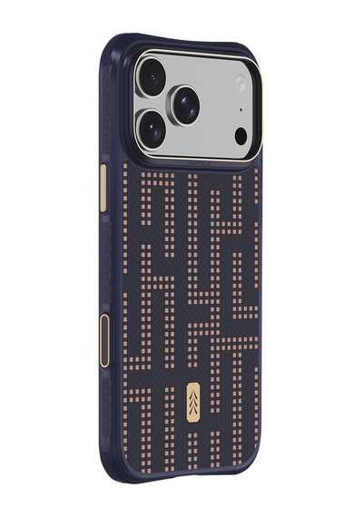Apple iPhone Uyumlu 18 Pro Kılıf M-safe Şarj Özellikli Raptic Aramid Dual Grid Serisi Karbon Kapak Lacivert