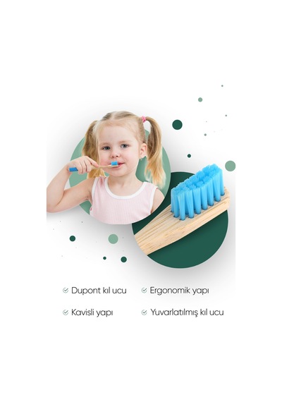 Tbrush Mavi Doğal Bambu Vegan Çocuk Diş Fırçası - Soft (yumuşak) + Paslanmaz Çelik Dil Temizleyici