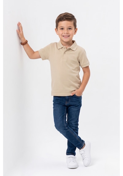 Nacar Store Unisex Çocuk Polo Yaka Kısa Kollu Lakost Tişört Okula Dönüş Bej